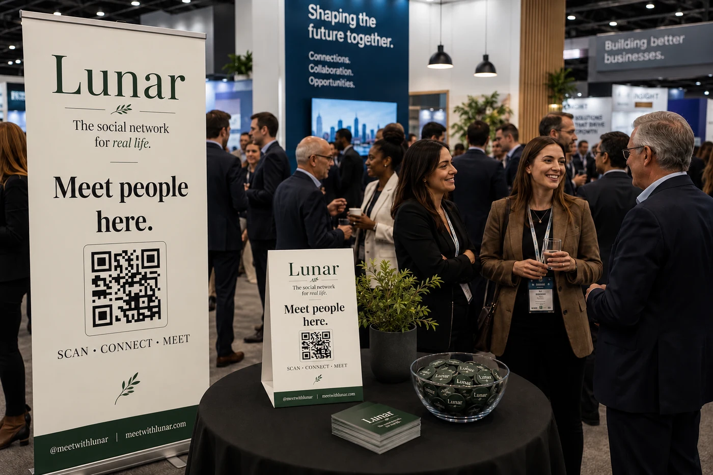 Illustrative Lunar branding at a conference and networking event